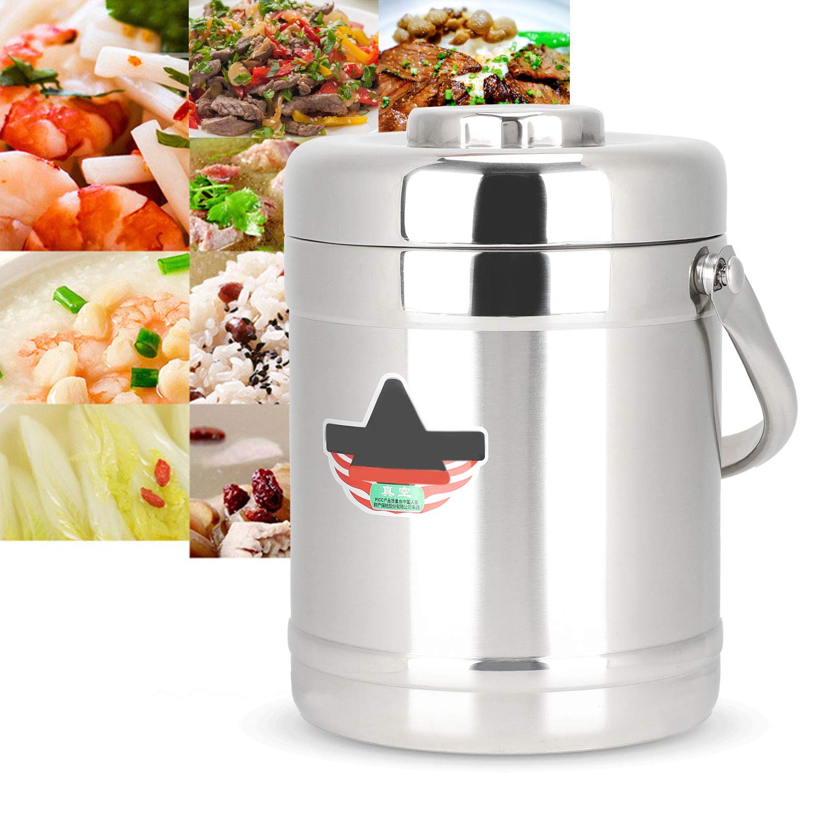 Lonchera al vacío de acero inoxidable de 1,8 L con tres niveles, contenedor de alimentos calientes aislado en la pared, mango ergonómico