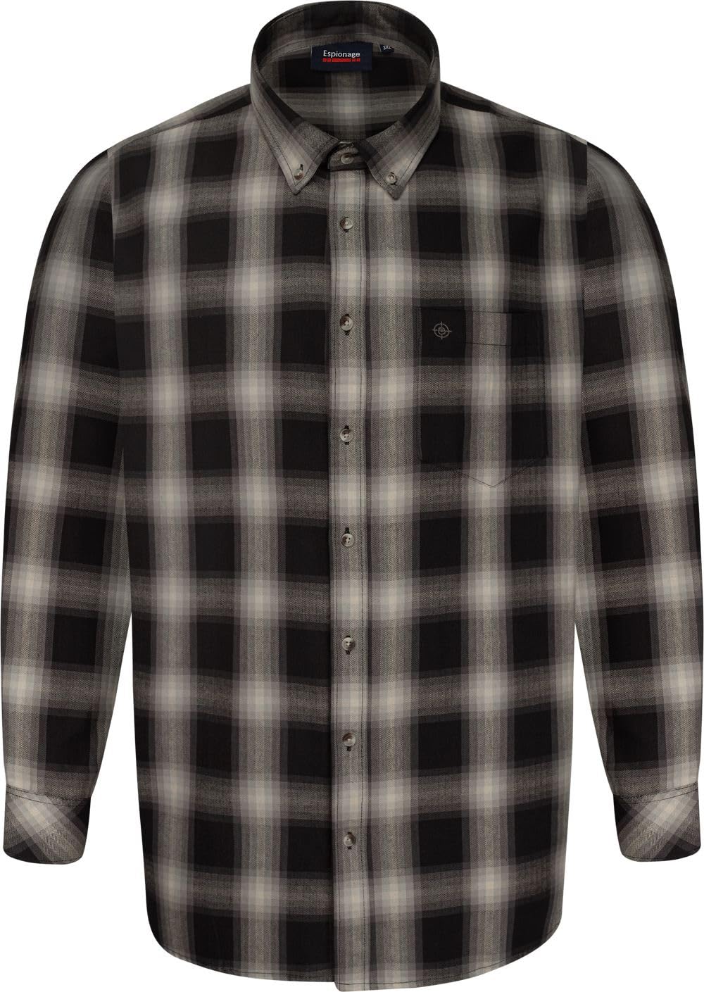 Espionage Long Sleeve Check Shirt for Men in Black/Grey, 4XL