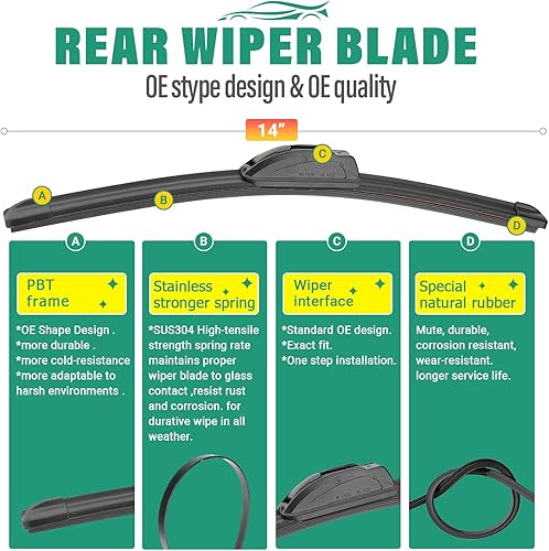 Vista 204 de 26" 20" 16" Windshield Wiper Blades Replacement for Dodge Grand Caravan 2008-2020 / Chrysler Town & Country 2008-2016 Premium All Weather Front Rear