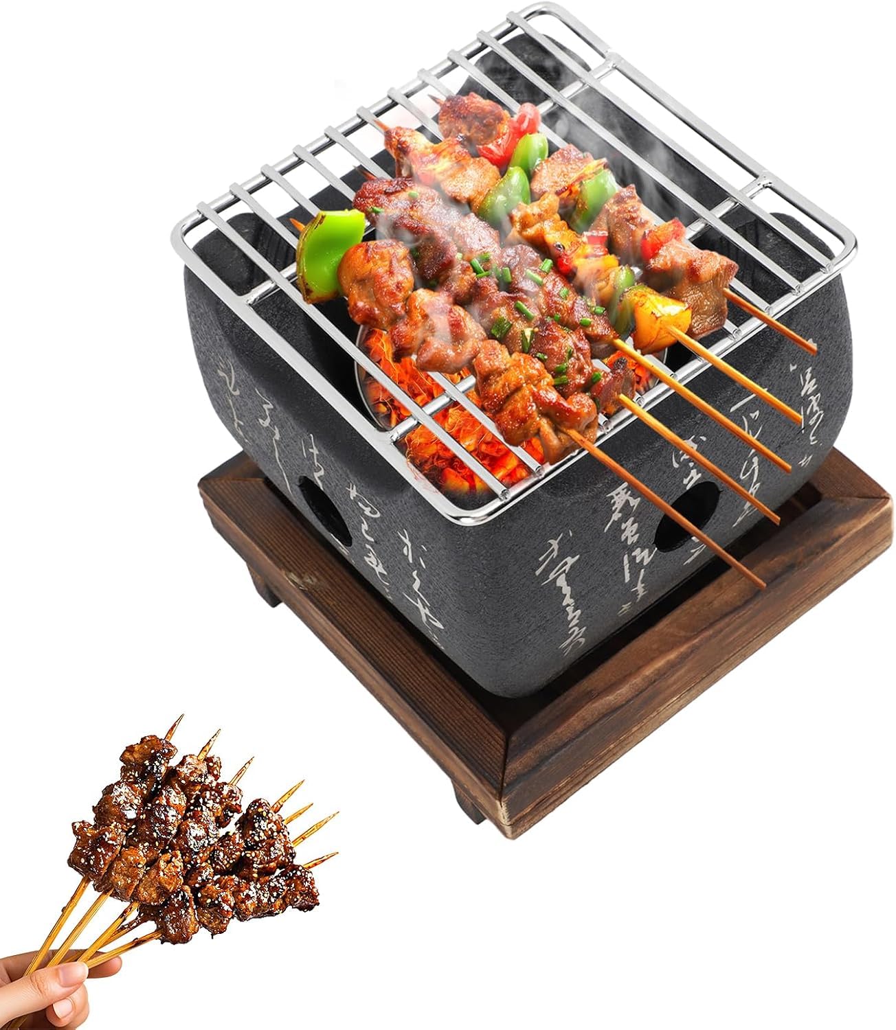 Nikou Mini Parrilla de Barbacoa Japonesa, Estufa de Carbón Para Alimentos con Escritura Japonesa, Multifuncional de Calentamiento Rápido Mini Estufa Portátil para Asar a la Parrilla en Familia