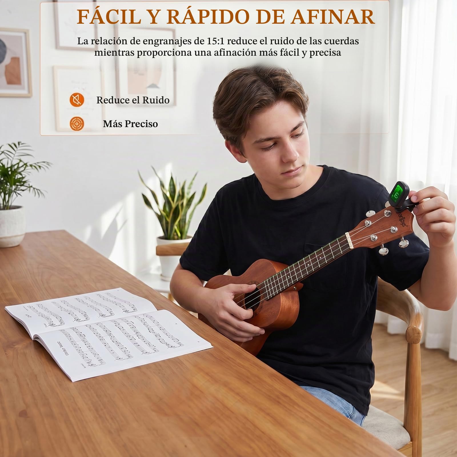 Kit de ukelele soprano para principiantes, 53,34 cm, con libro de partituras, bolsa de transporte y afinador digital, todo en uno, caoba natural