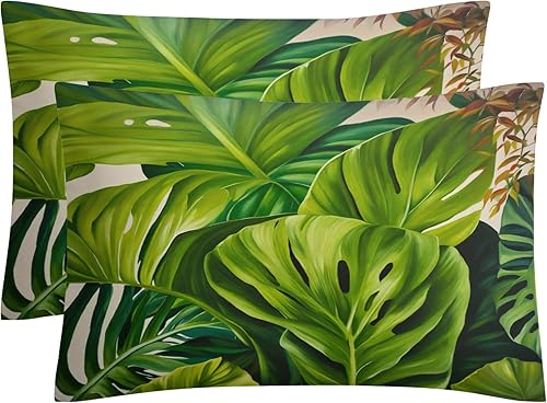 Miniatura 2 de OmErsa Monstera - Juego de funda de edredón tamaño individual, diseño de hojas y plantas, de 3 piezas, funda de edredón con estampado de microfibra