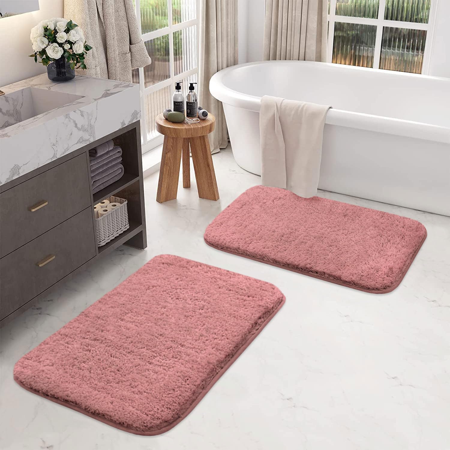 LUXE HOME INTERNATIONAL Bath Mat Super Soft Ultra Absorbent Rectangular Mat Microfibre 3200 GSM Door Mat For HOME/Kitchen/Bathroom/Bedroom/Kid'S Room Floor Mat (40X60 Cm) Pack Of 2, Pink