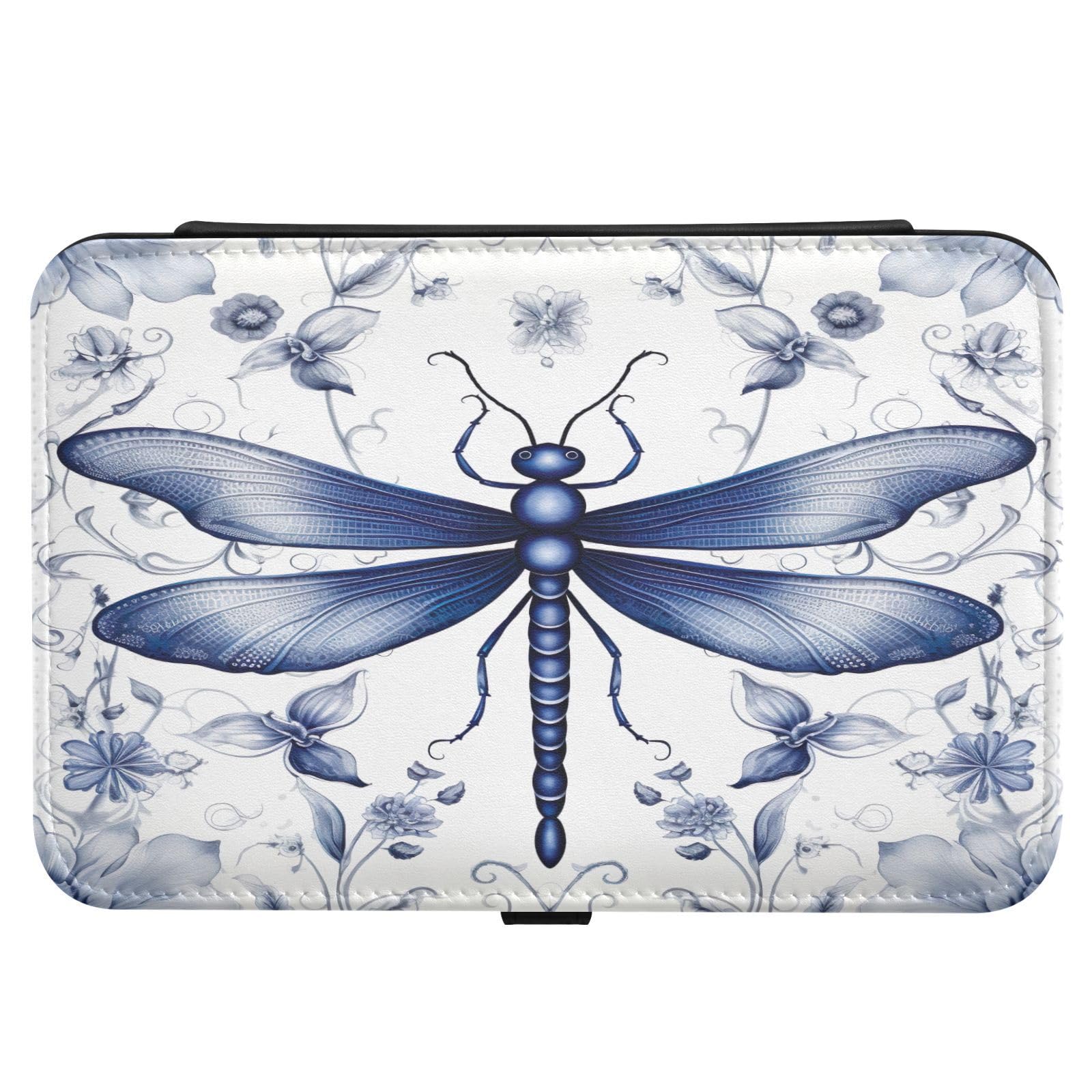 Haskirky Indigo Dragonfly Jewelry Box Portable PU Leather Travel Jewelry Organize for Women Jewelry Storage Display Holder for Ring, Necklace, Earring