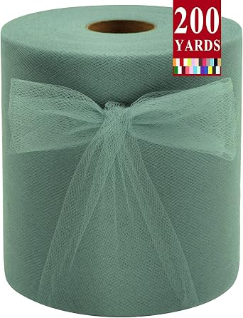 Sage Green Tulle Fabric Rolls 6 Inch by 200 Yards 600 feet Fabric Spool Tulle Ribbon for DIY Tutu Bow Baby Shower Birthday Party Wedding Decorations Craft Supplies