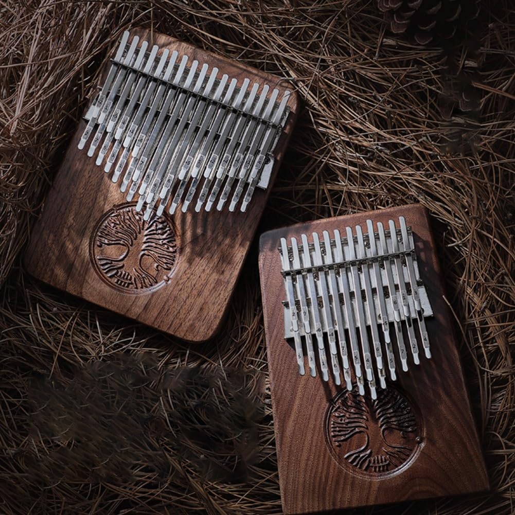 34 Tasten Kalimba Daumenklavier B Tuned Black Walnut mit Tonabnehmer, Tasche, Stimmhammer, Songbuch & Tuch - Hand Percussion Instrument für Performance, Aufnahme, Outdoor, Party Key C