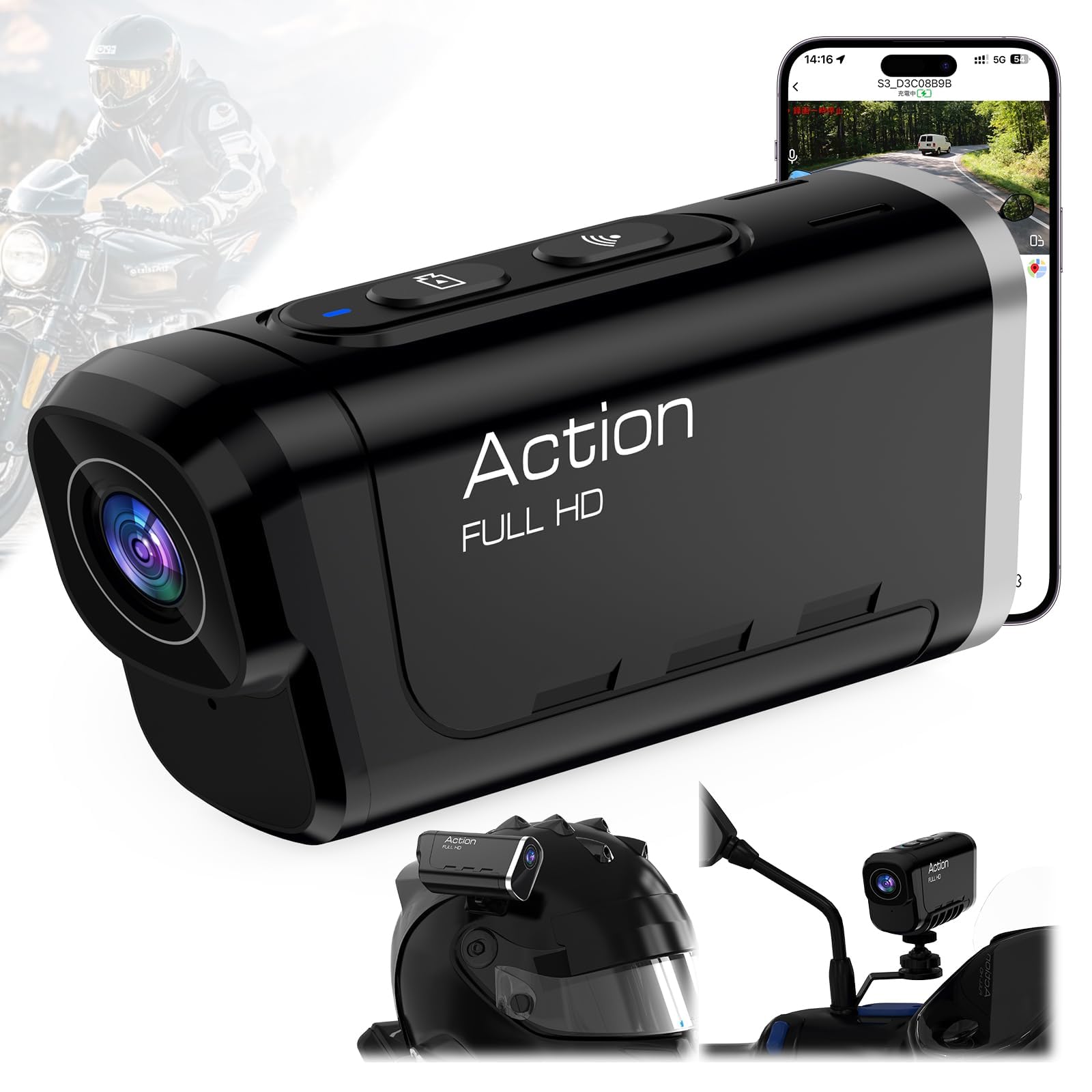 カメラアクションカメラカムコーダーとスマートフォン用のスマートフォンビデオリグ Amazon | 前後カメラ アクションカメラ 4K ウェアラブルカメラ バイク