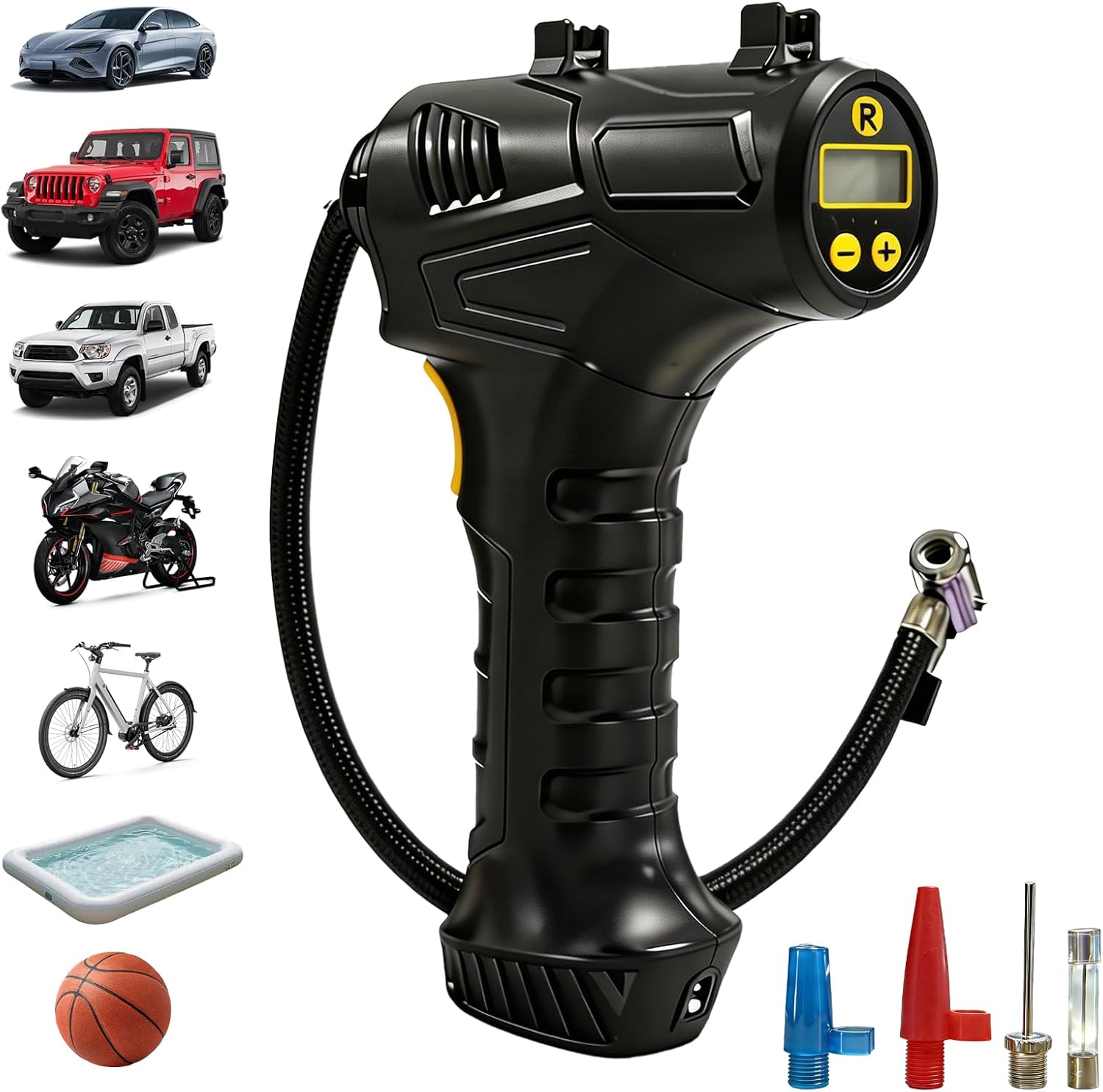 Tire Inflator Portable Air Compressor, Cordless Air Pump for Car Tires with Digital Pressure Gauge, 150 PSI Pump for Car Tires with LED Light - Car, Motorcycle, Bicycle, Swimming Ring, Ball