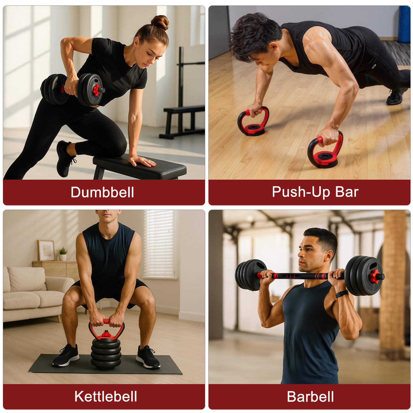 4-in-1 verstellbares Hantelset Kurzhantel Langhantel Kugelhantel Liegestütz Griff Gewichtsscheiben Set Krafttraining Hanteln Fitness Heimtraining Home Gym Gewichte Set