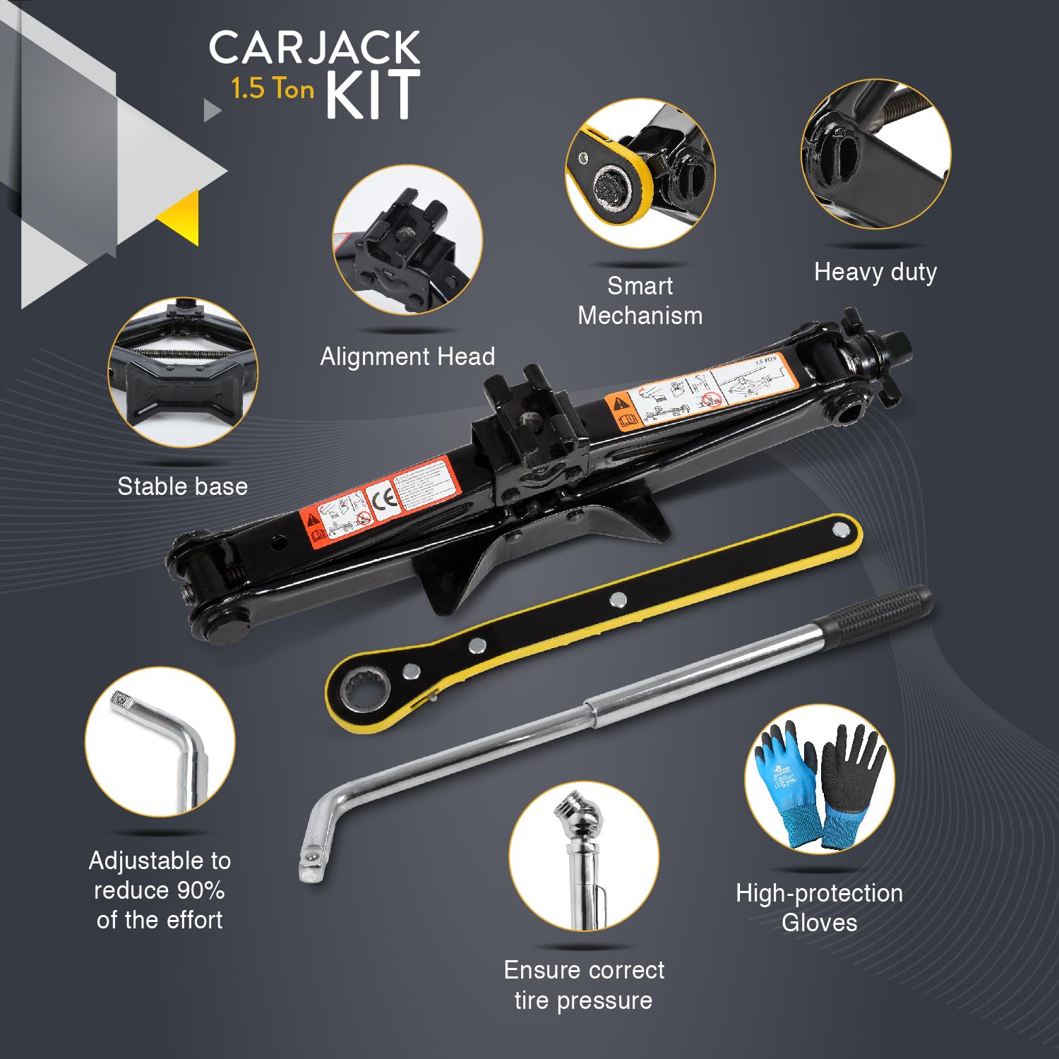 Kit cric per auto, 2 tonnellate, cric a forbice per auto, portatile, ideale per SUV e auto, kit universale con chiave a bussola