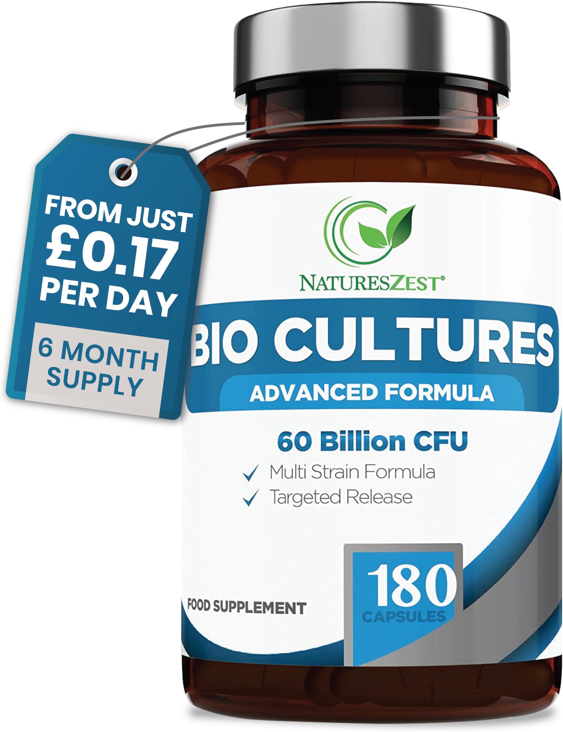 Bio Cultures Complex Probiotics 60 Billion CFU with Prebiotics โ 180 Vegan Capsules - Lactobacillus Rhamnosus & Lactobacillus Gasseri โ 6 Month Supply - Probiotics for Women & Men โ Packaging May Vary