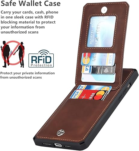 Miniatura 3 de iCoverCase Funda tipo cartera para iPhone 12 Pro Max con tarjetero bloqueo RFID de piel sintética de alta calidad, cierre magnético, ranuras para