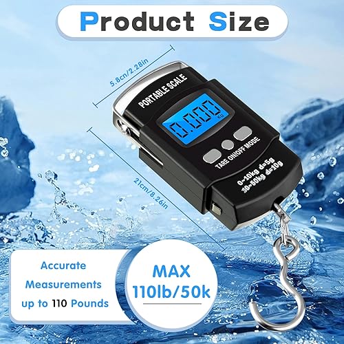 Miniatura 2 de 4 unidades de báscula digital de pescado de 110 lb 50 kg de capacidad de peso, báscula colgante electrónica, báscula de pesca portátil con cinta