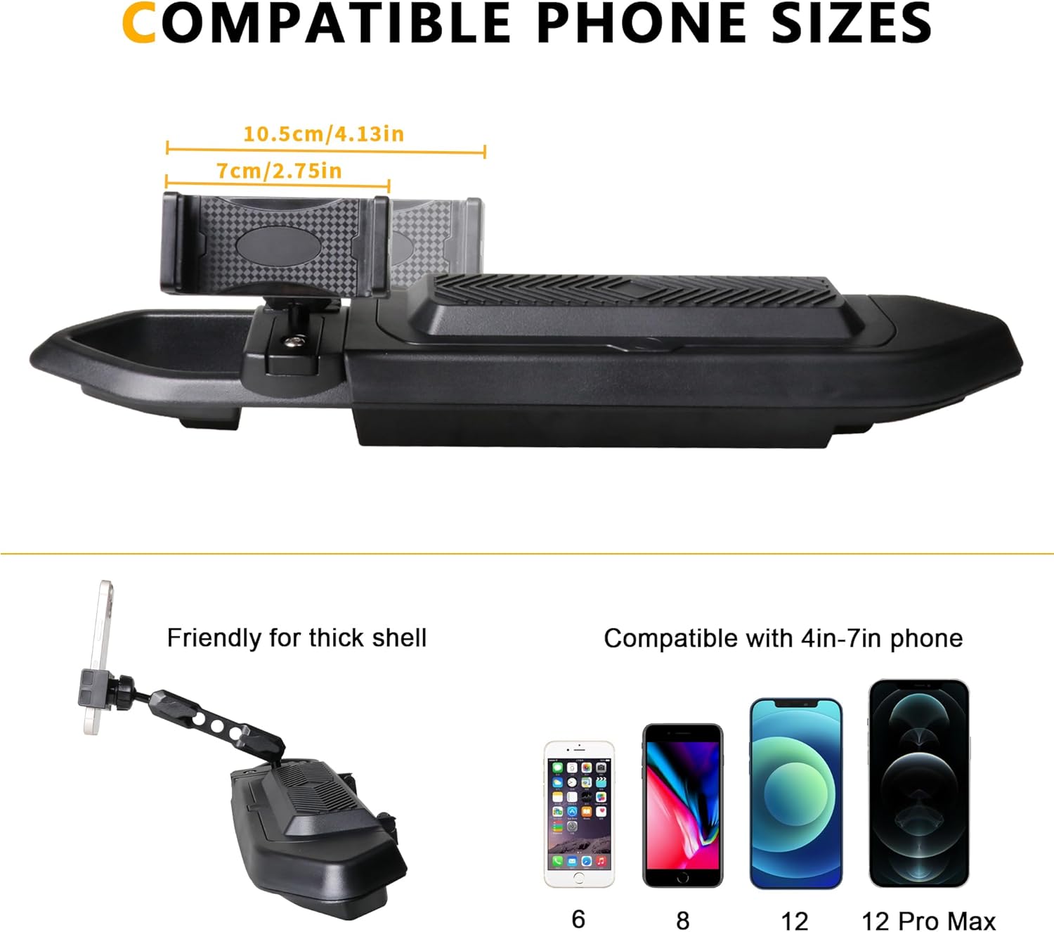 Dash Phone Mount Holder Compatible with 2018-2023 Jeep Wrangler JL 2/4 Door Gladiator JT Accessories Center Console Storage Box Dashboard Tray with Cover, Not for 4XE, 1 Pack Black