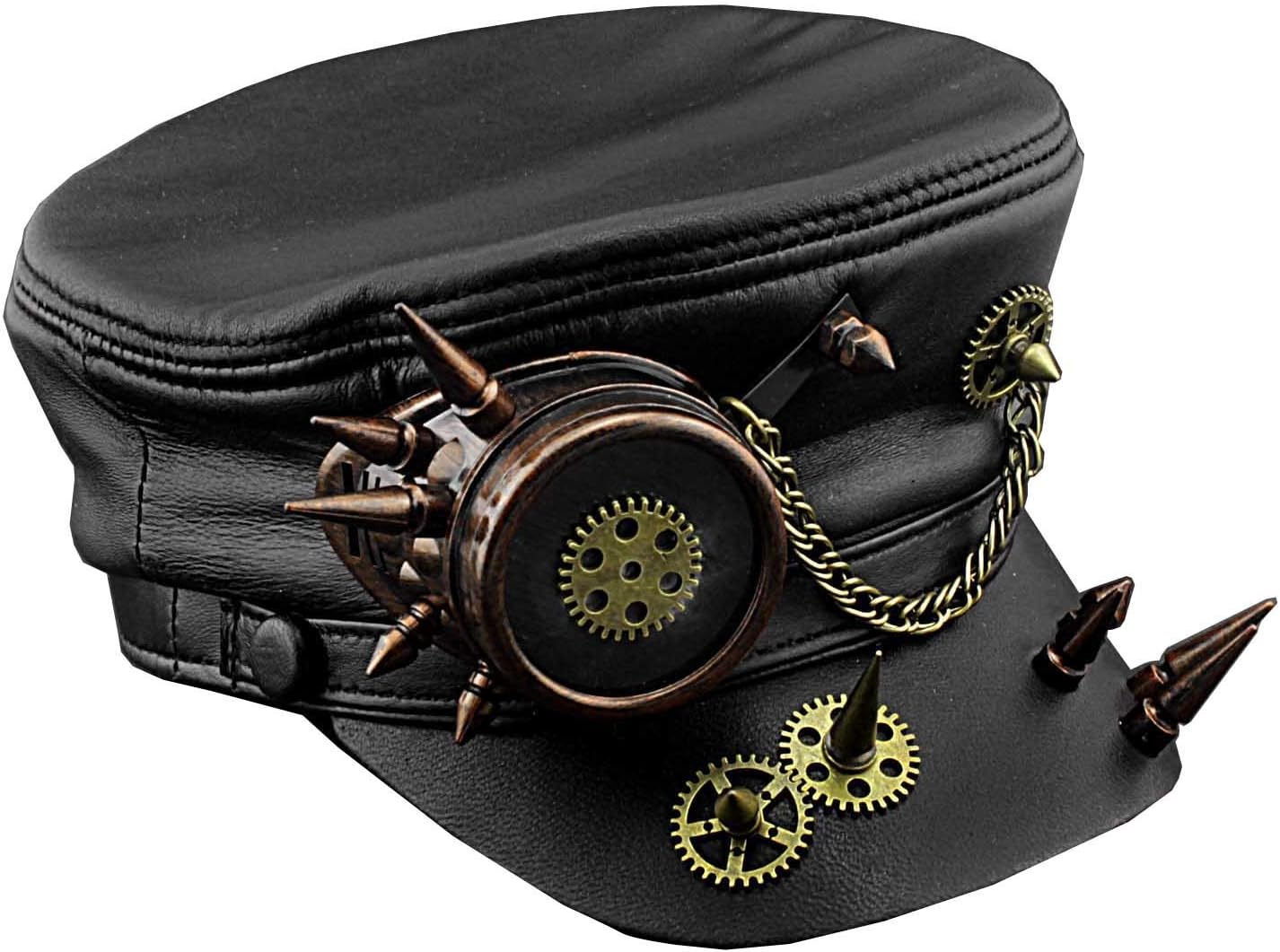 Men's Vintage Spike Steampunk Gear Goggle Leather Hat Vintage Real Cap ...