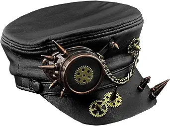 Men's Vintage Spike Goggle Leather Hat - Black