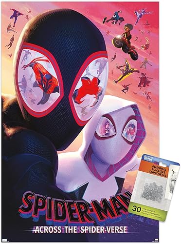Trends International Marvel Spider-Man Across The Spider-Verse - Póster de pared de una hoja de máscaras de 14.72 x 22.37 pulgadas, paquete de
