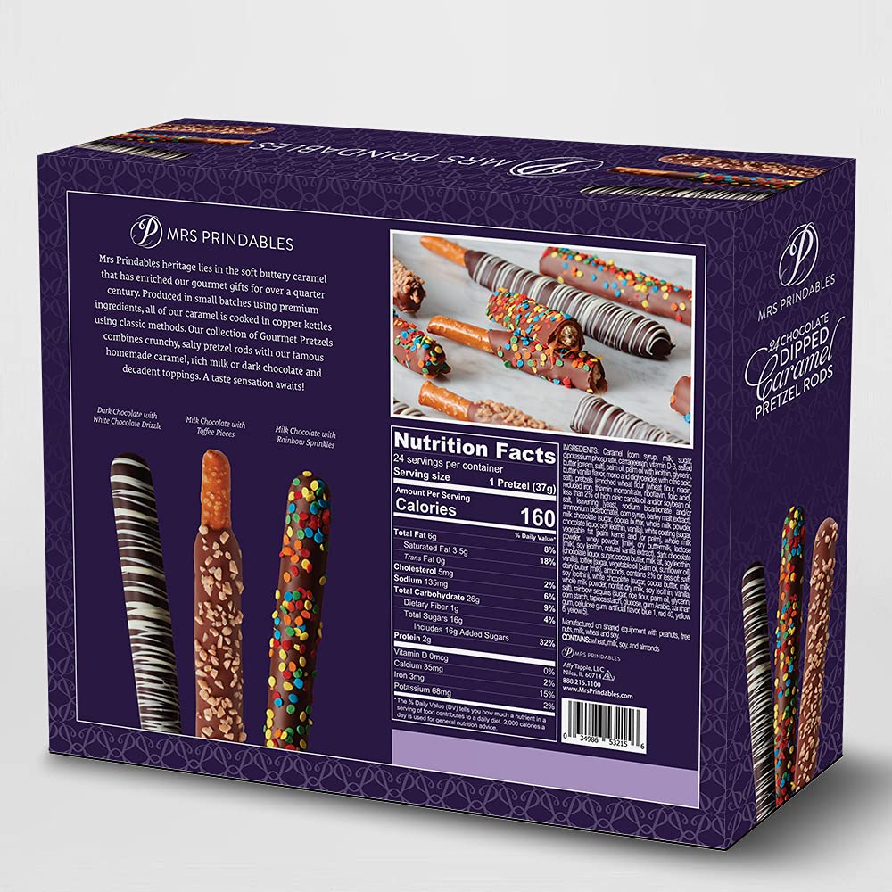 Mrs Prindables 24 Chocolate Dipped Caramel Pretzel Rods