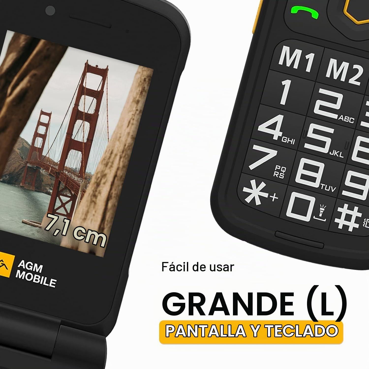 AGM M8 Flip Flip Phone sin Contrato, teléfono móvil 4G Senior con Botones Grandes, Resistente al Agua y a Las caídas, SOS, Compatible con audífonos, marcación rápida/1500 mAh/104 dB Altavoz