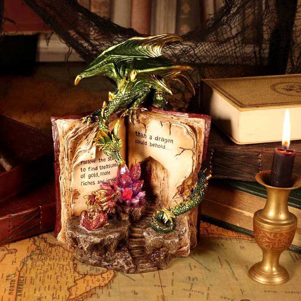 Nemesis Now Hoard Finders Drache mit Buch, Kristallfigur, Grün, 20,8 cm