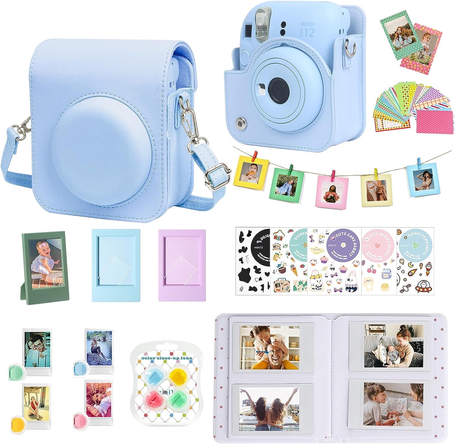 WOGOZAN Accessories Kit for Fujifilm Instax Mini 12 Instant Camera Case + Album for Mini 3 Inch Film + Color Filters + Photo Album & Frames + Wall