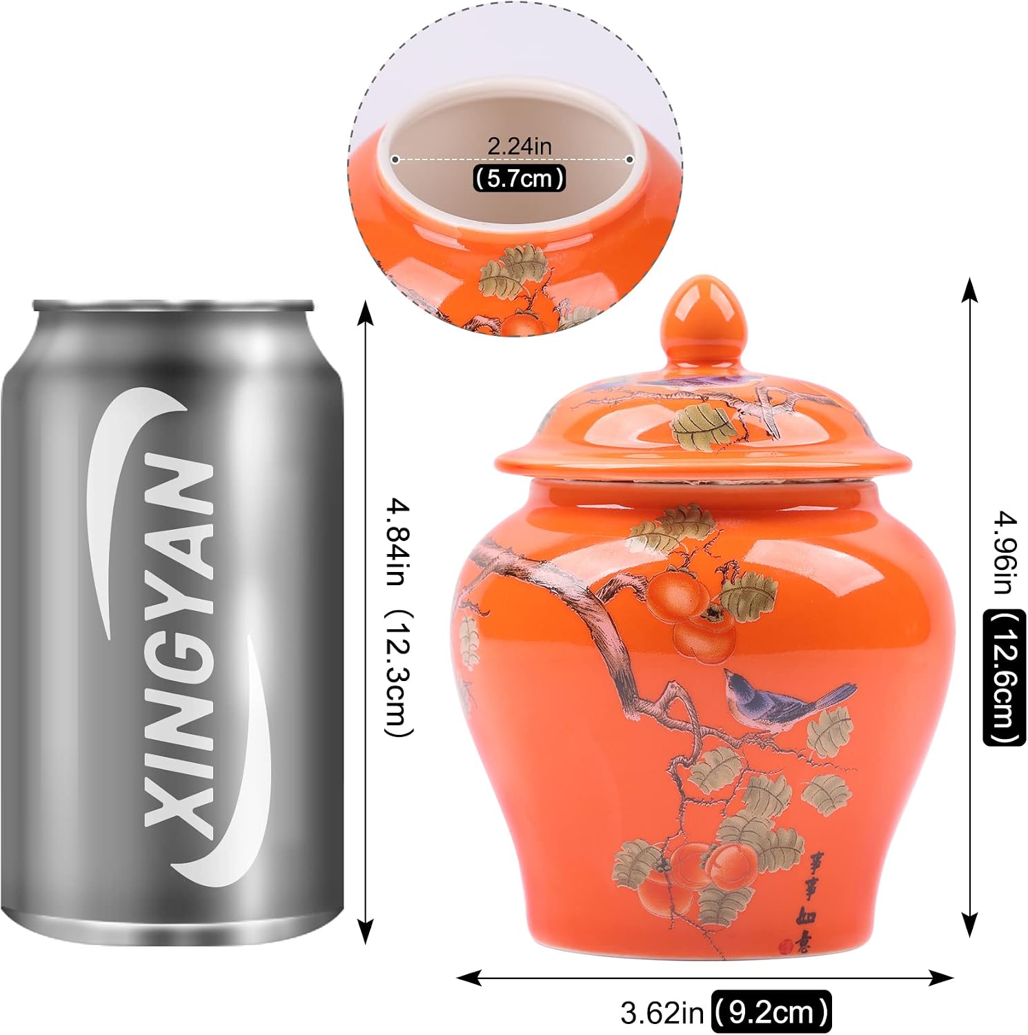 XINGYAN Chinoiserie Blue and White Porcelain Mini Ceramic Ginger Jars with Lid Ancient Chinese,Oriental Style,Decorative and Storage Jars (Mini orange jar) image 2