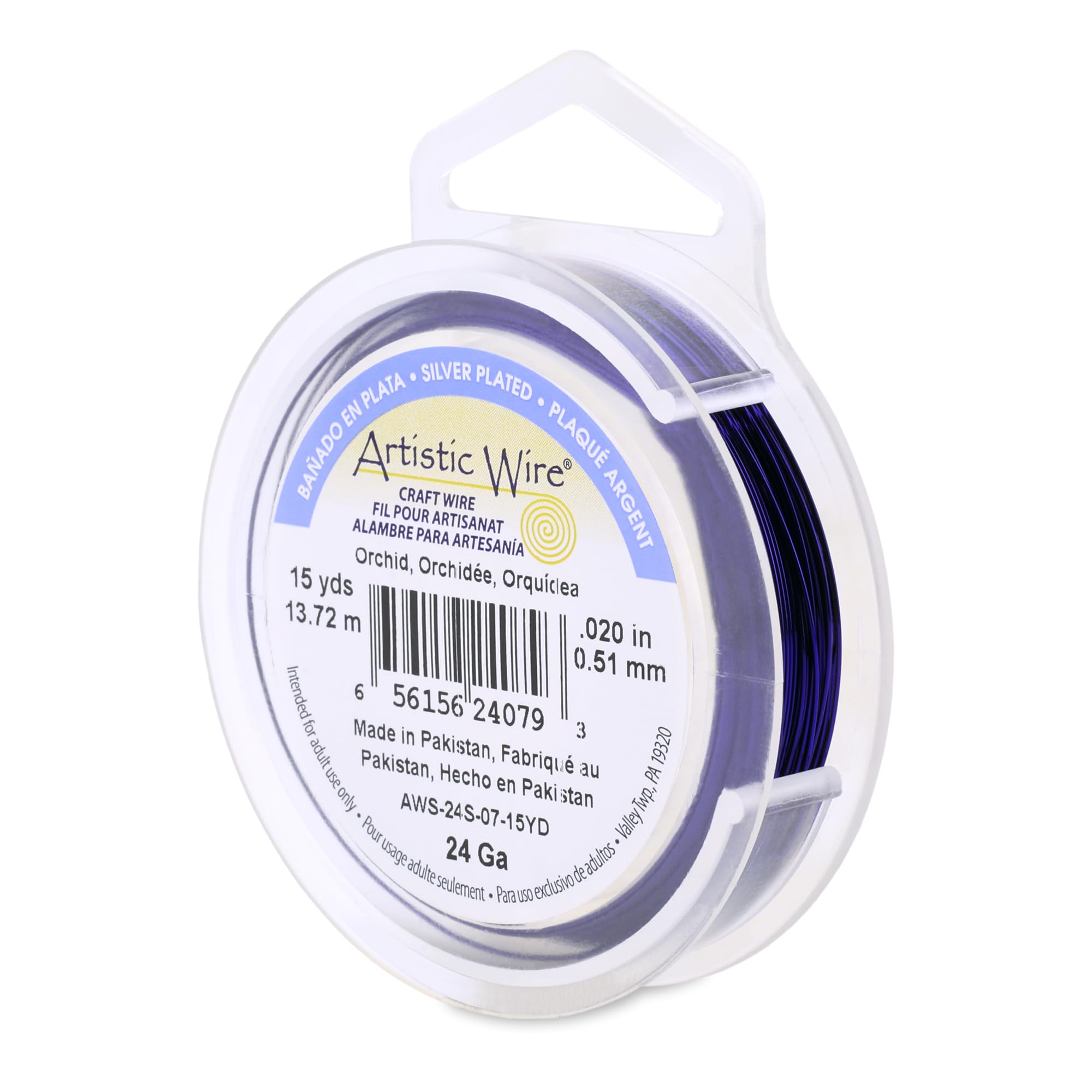 Artistic Wire, 24 Gauge Silver Plated Tarnish Resistant Colored Copper Craft Wire, Orchid, 15 yd