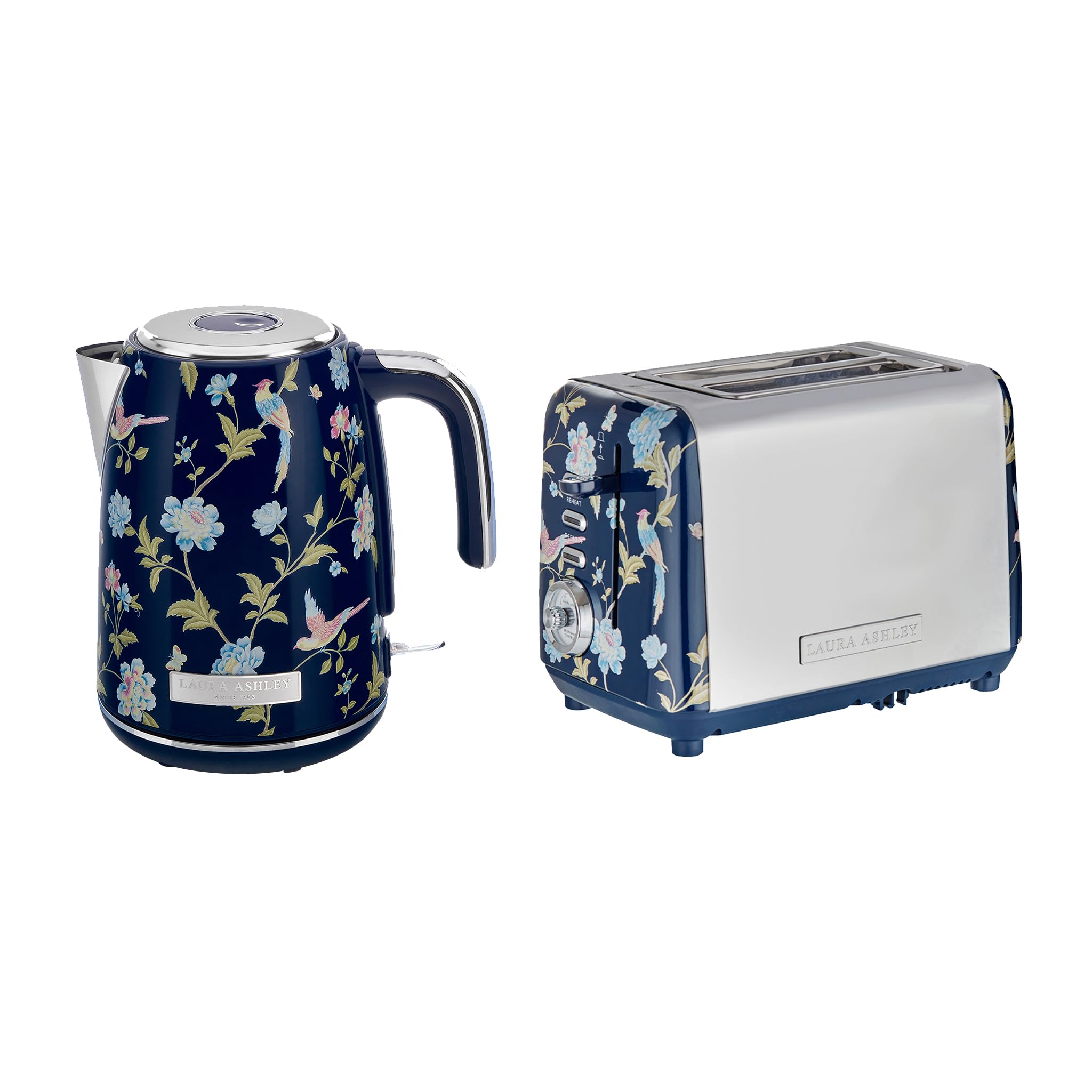 Laura Ashley Ensembles Bouilloire et Grille-Pain par VQ – Bouilloire Electrique 1,7 L à Ébullition Rapide et Grille-Pain 2 Tranches avec Fonctions Décongélation et Réchauffage – Elveden Bleu