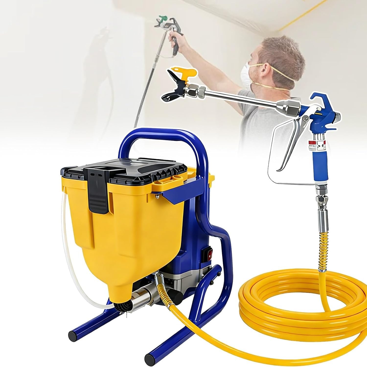 Pulverizador de pintura sin aire, herramienta de alta presión de 2000 PSI con manguera de 5 m para pintura profesional en el hogar en paredes, vallas, techos, armarios