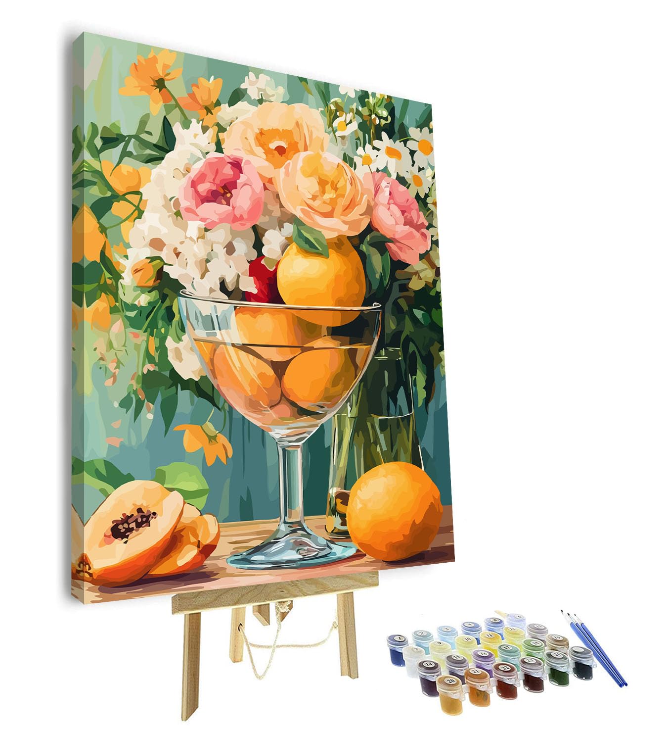 TISHIRON Paint by Numbers Kit for Adults Beginner, Adult Paint by Number Kits - Elegant Wine Glasses with Flowers & Fruits on Table Still Life Art, DIY Home Decor(16x20 Inch, Framed)