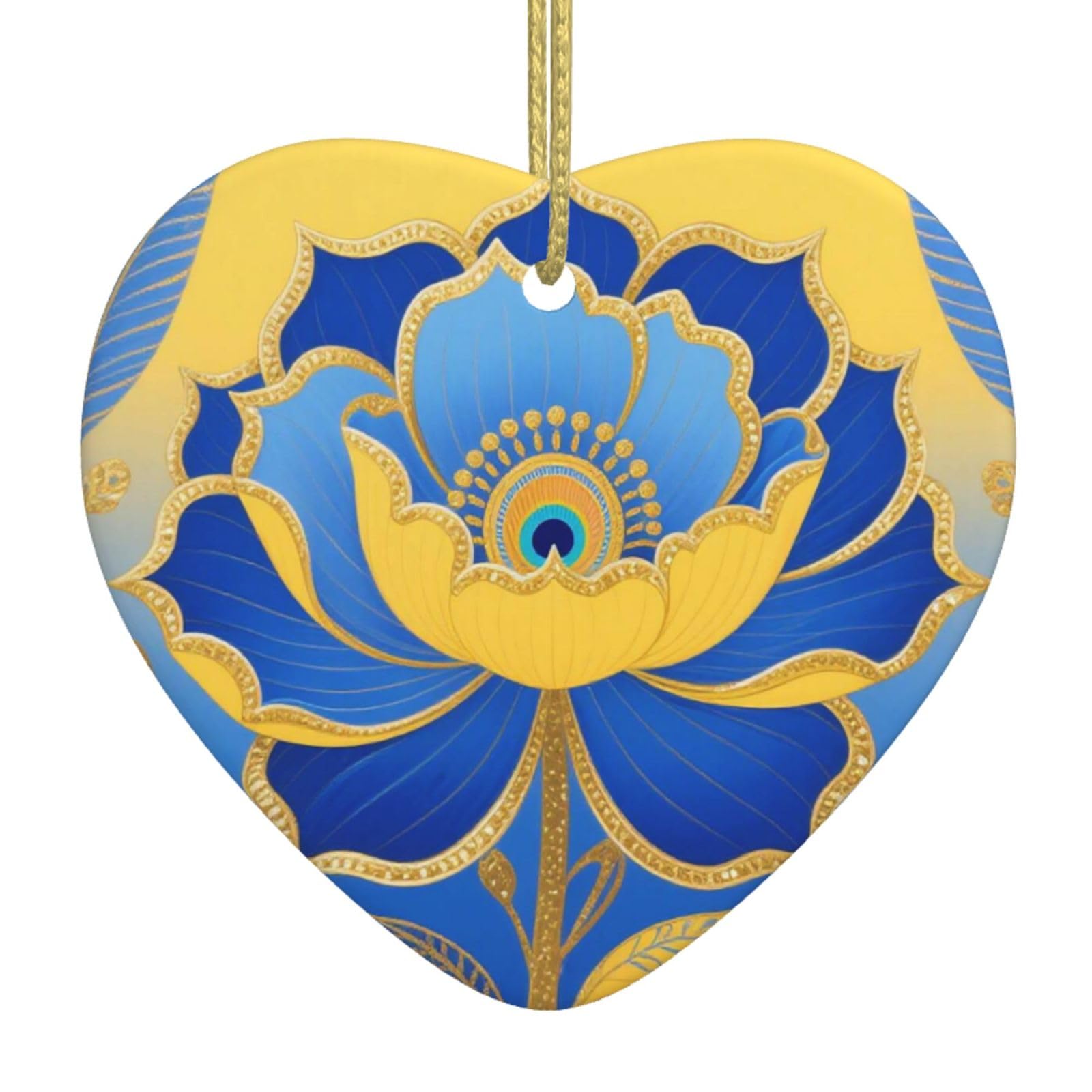 Elegant Floral Leaf Christmas Ornament 2025 Heart Ceramic Hanging Ornaments for Home Decor Christmas Decorations with Gold Rope Double-Sided Xmas Tree Ceramic Hanging for Holiday Party