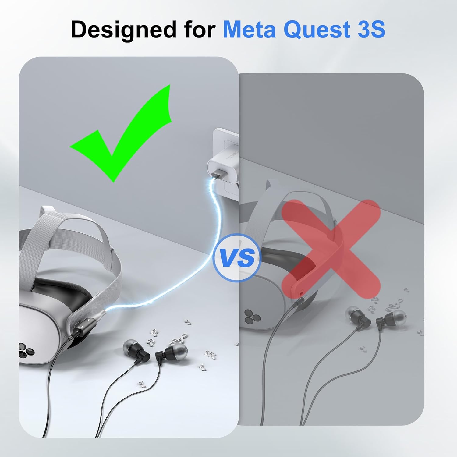 Comparison of Meta Quest 3S with and without the adapter