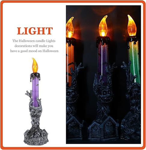 Miniatura 4 de Uonlytech Vela LED de Halloween, decoración de Halloween, 2 unidades, velas de Halloween, lámpara iluminada, vela LED sin llama para ventana, mesa,