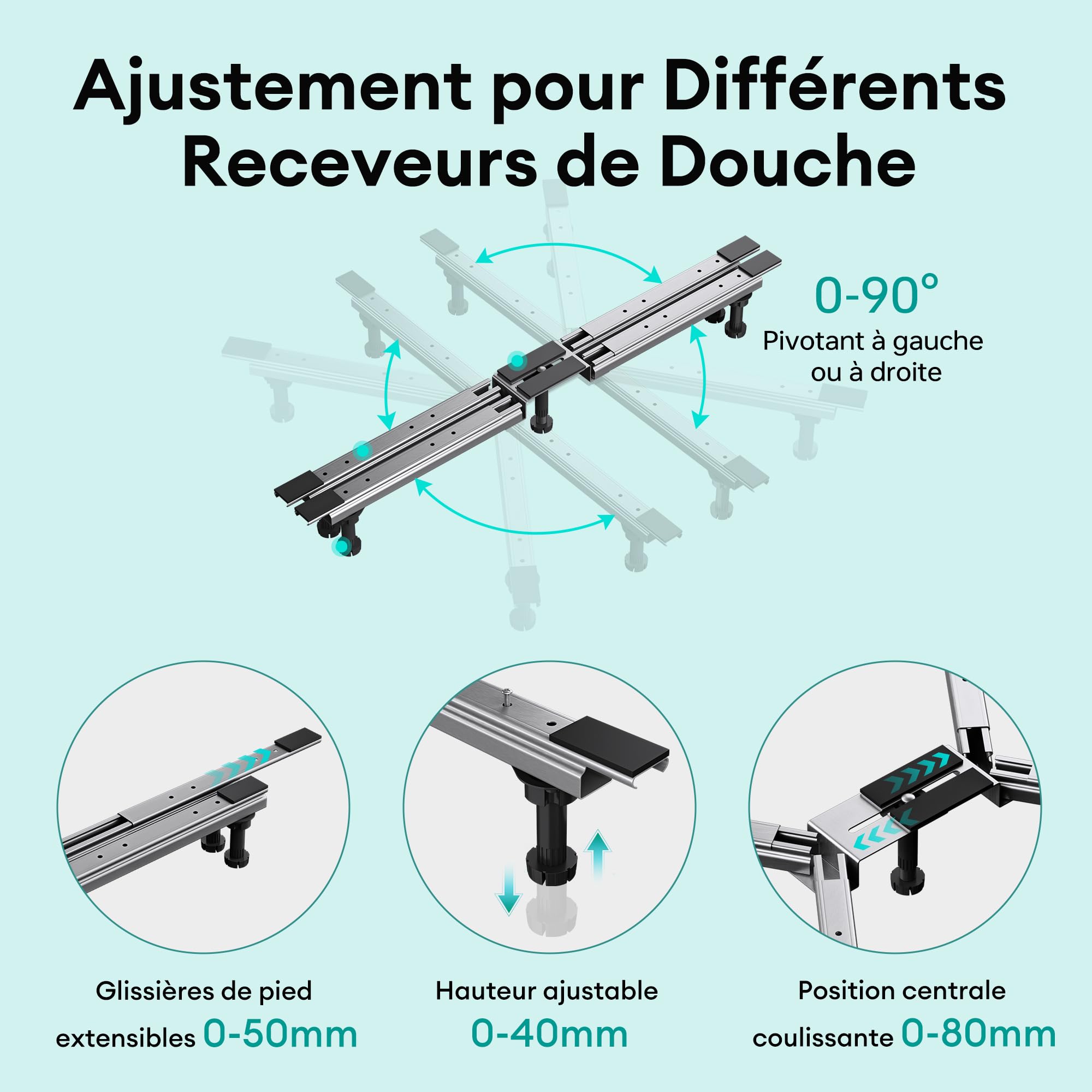 Mai & Mai Support de Receveur de Douche Pied de Bac de Douche Support plat sans Perçage Duschwannenfüße01 780x100x140mm