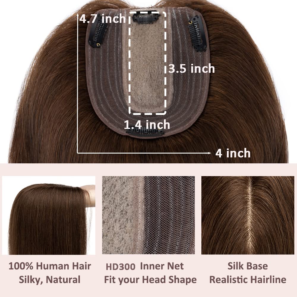 Human Hair Topper with Silk Base, 4 Clips, 6 Inches, for Thinning Hair Amazon.com : SEGO Human Hair Toppers for Women With Thinning  main image 3
