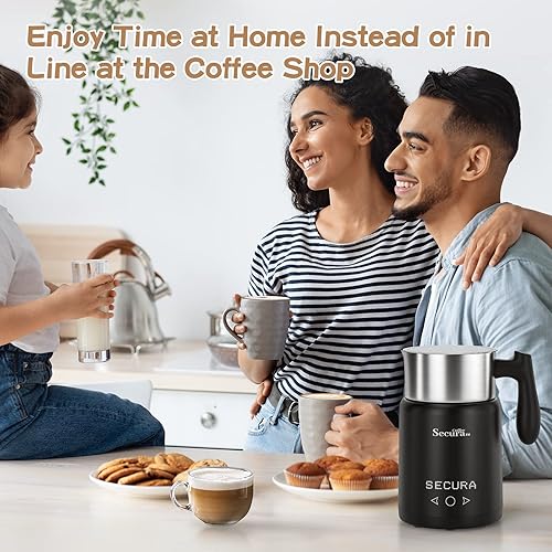 Miniatura 7 de Secura Coffee Espumador de leche, vaporizador eléctrico de leche 5 en 1 con jarra desmontable de acero inoxidable para hacer espuma caliente y fría