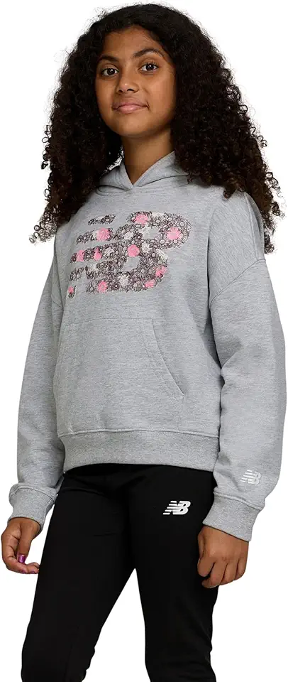 New Balance Girls Oversized Hoodie – Cute Comfy Fleece Cotton Blend Pullover Sweatshirt, Drop Shoulder, Sizes 4-16