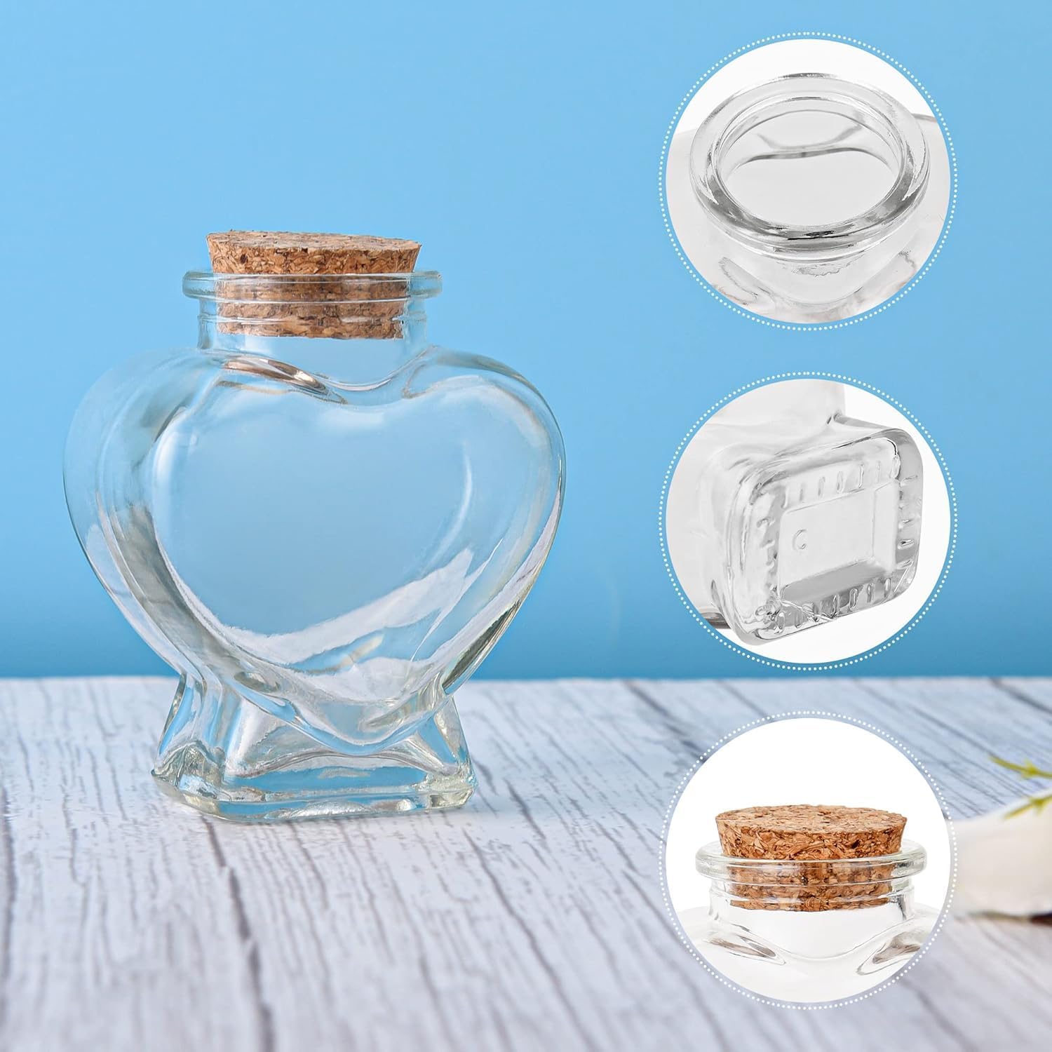 1PCS Empty Mini Glass Heart-Shaped Bottles with Cork Stoppers, Decorative Glass Bottles with Cork Lid for DIY Art Crafts Projects Decoration Party Supplies
