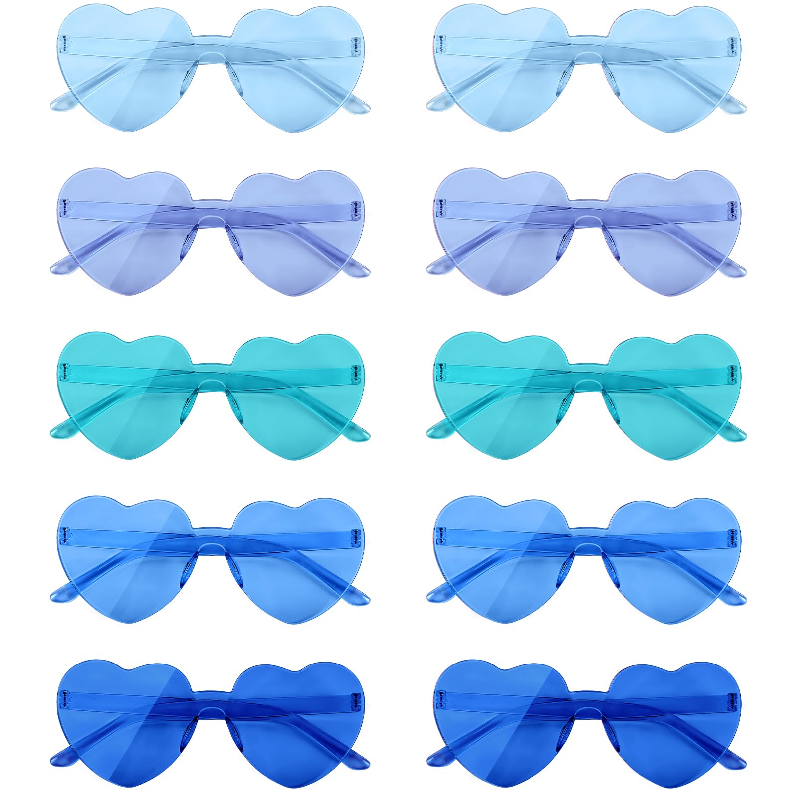 NACHLYNN 10 Pairs Heart Sunglasses Women Rimless Heart Shaped Sunglasses Candy Color Glasses for Costumes Cosplay (Blue Series)