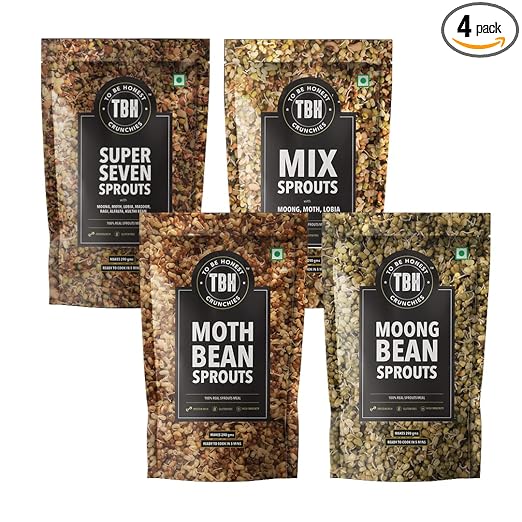 TBH - To Be Honest Moong Sprout, Moth Sprout, Mix Sprout, Super 7 Sprout - Ready to Cook Sprout in 5 Minutes | High in Protein, Vitamins & Minerals Rich, No Preservatives - Pack of 4 ( 95 gm )