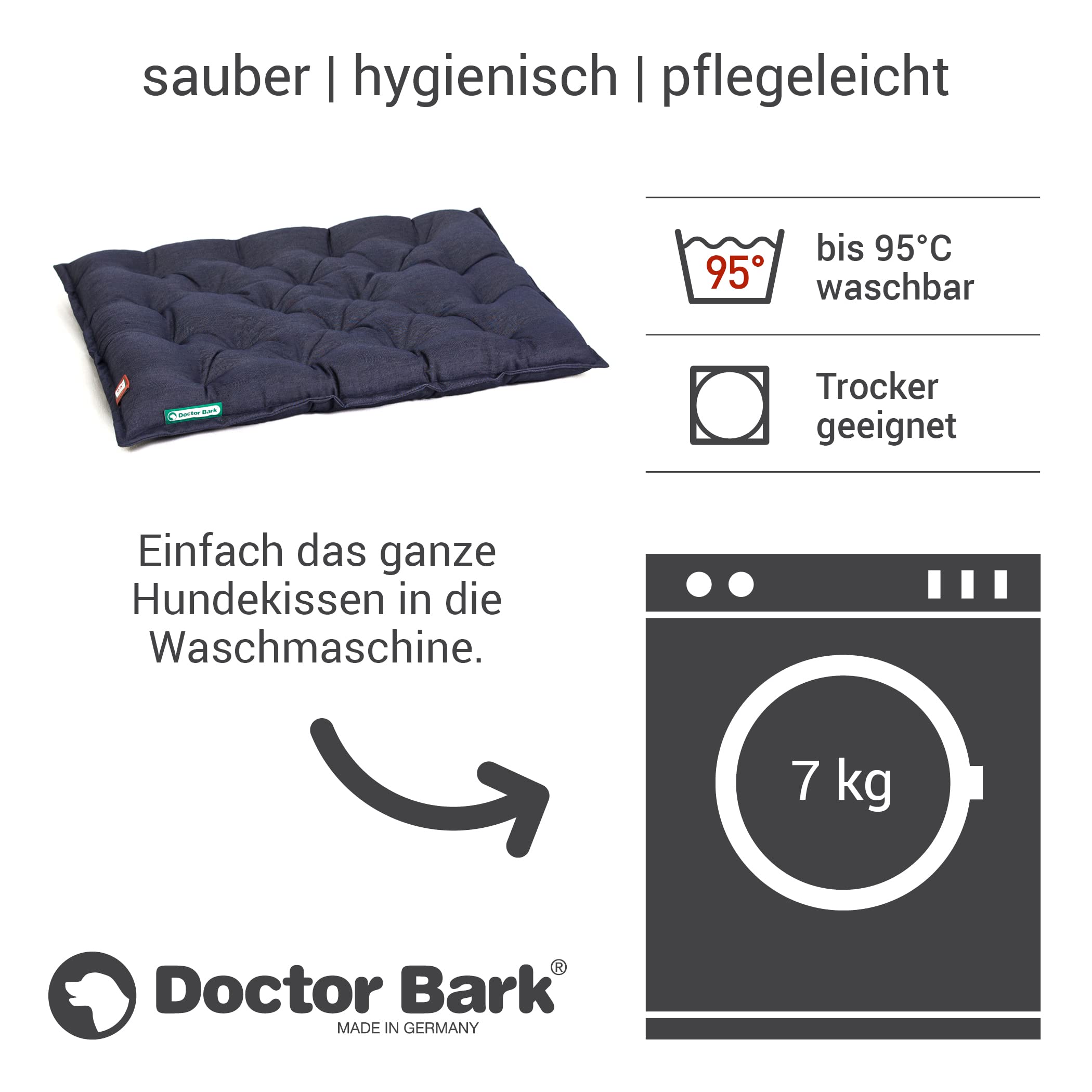 Doctor Bark Coussin pour Chien Urban - Lit orthopédique pour Chiens de Grande Taille - Matelas Robuste pour Chien intérieur/extérieur - Fabriqué en Allemagne (XL - 90x70 cm, Bleu Royal)