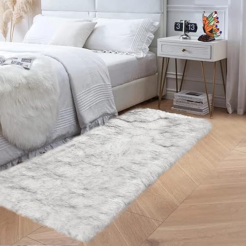 Alfombra de pasillo de 2 x 6 pies para dormitorio, con puntas blancas y grises, lavable de piel de oveja sintética, alfombra para dormitorio de disponible en Yaxa Peru