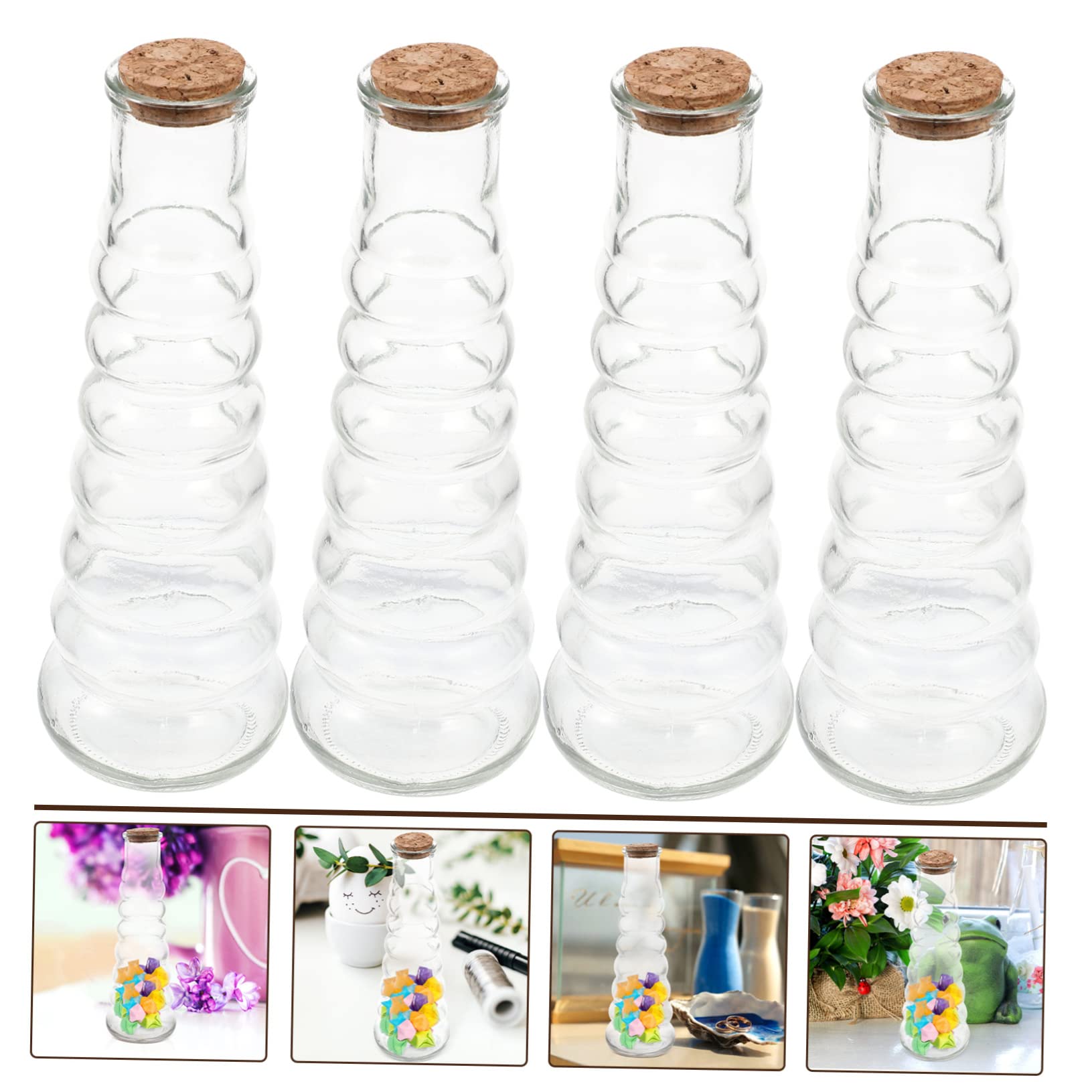 MAGICLULU 4 Stück Kleine Durchsichtige Wunschflaschen aus Glas mit Holz Korken Wiederverwendbare Sand Displayflaschen für Selbstgemacht Sandmalerei Dekorative Geschenkflaschen