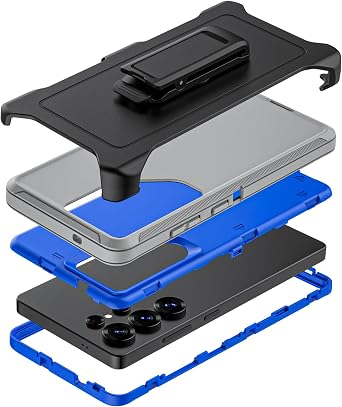 Compatible with Samsung Galaxy S25 Ultra Case, with Belt Clip Holster Heavy Duty Rugged Shockproof Full Body Protection Kickstand Cover for Samsung Galaxy S25 Ultra Phone Grey+Blue