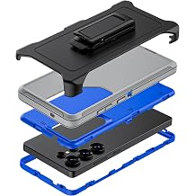 Compatible with Samsung Galaxy S25 Ultra Case, with Belt Clip Holster Heavy Duty Rugged Shockproof Full Body Protection Kickstand Cover for Samsung Galaxy S25 Ultra Phone Grey+Blue