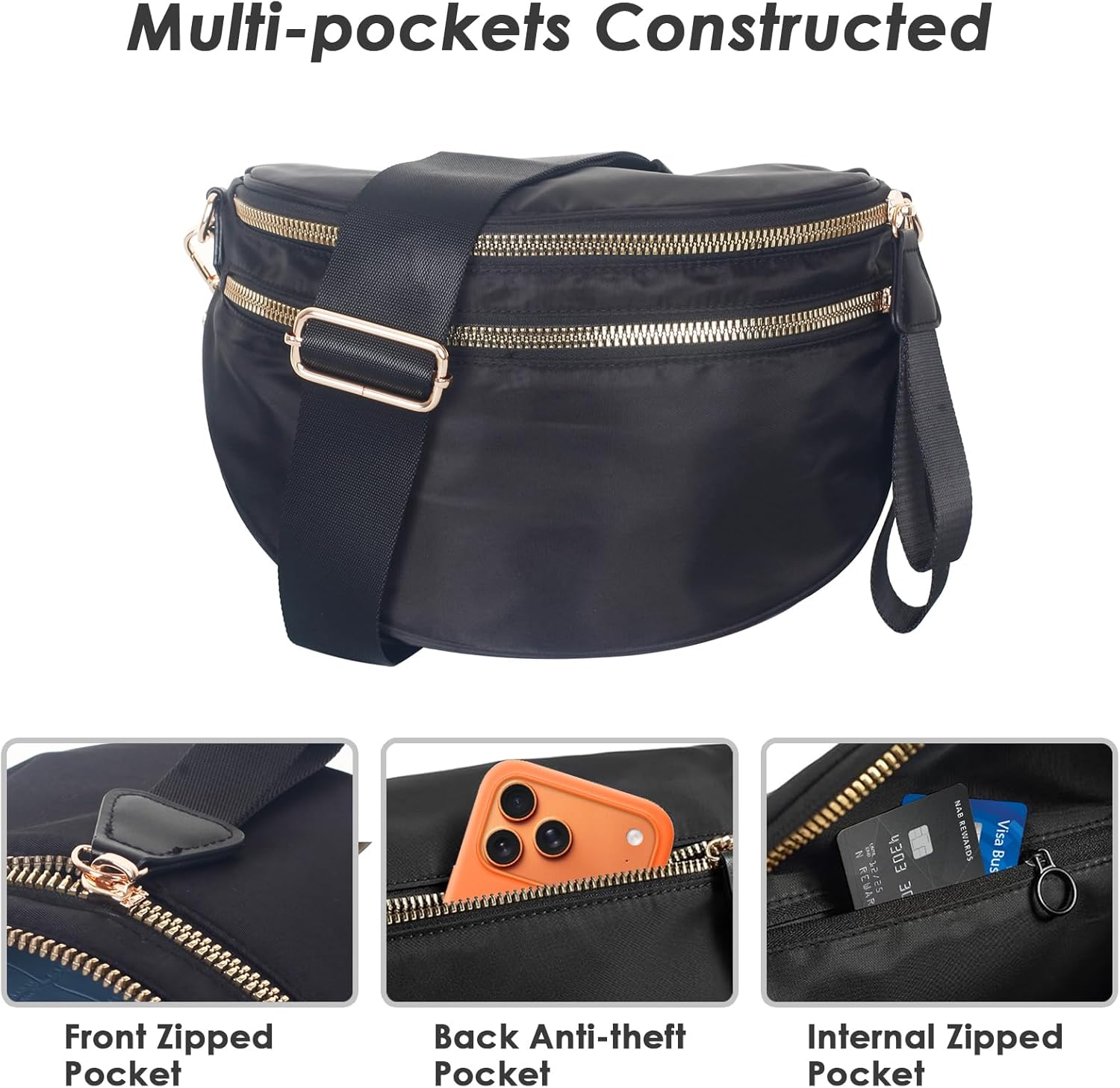 Bum Bag Pure Colour Crossbody Bags for Women,Spacious Purse Fanny Packs Belt Oversized (Colour Bum Bag-Black) - Image 6