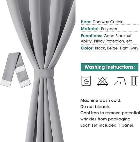 Miniatura 76 de HOMEIDEAS Cortinas de puerta para privacidad de puerta, cortina opaca para puerta de armario para dormitorio, cortinas con aislamiento con lazo