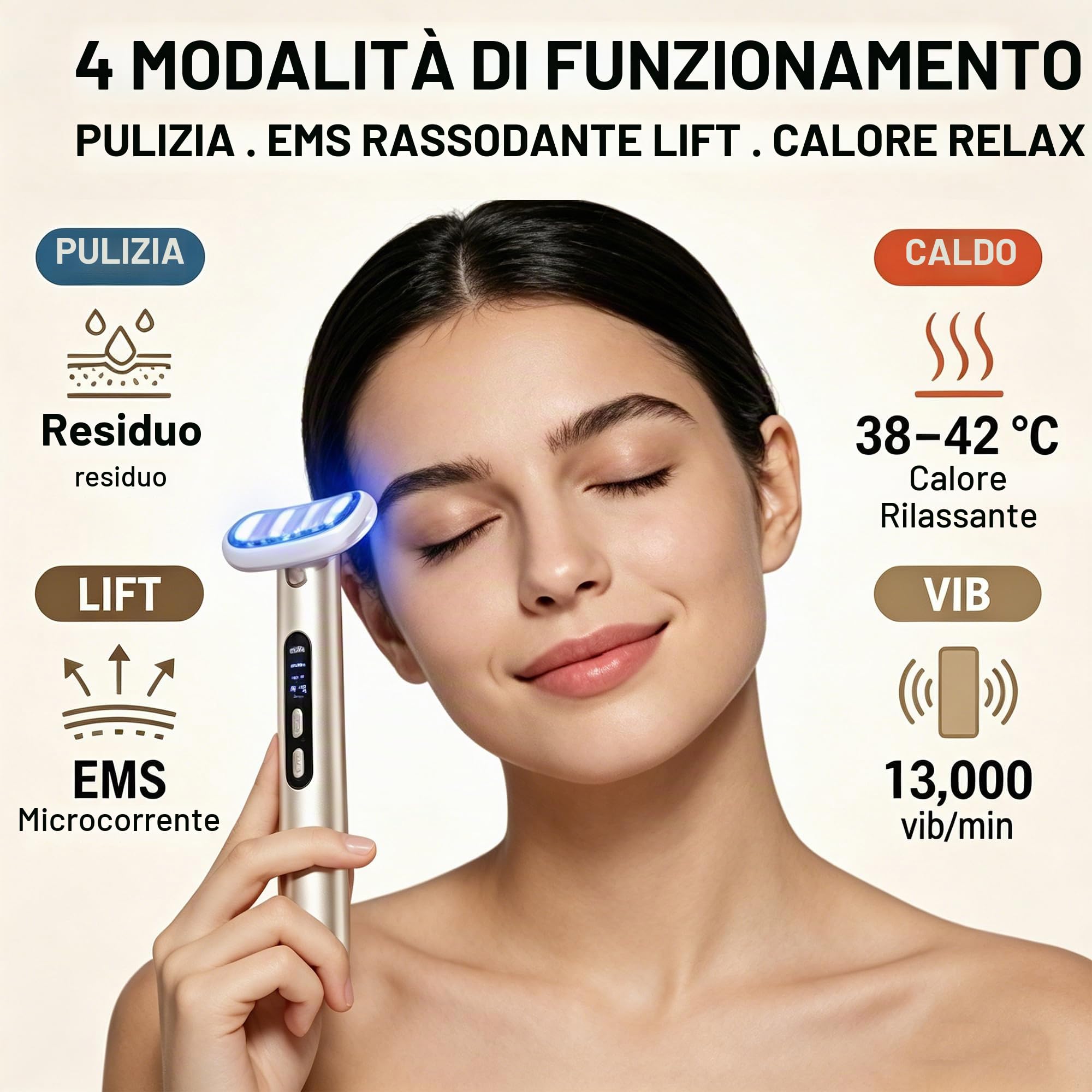 Dispositivo antirughe e antietà 9 in 1 con terapia a luce LED, massaggiatore elettrico per occhi EMS, calore e vibrazione, testina rotante a 90° per occhiaie, borse e linee sottili