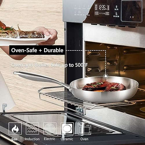 Miniatura 4 de Sartén de chef de acero inoxidable de tres capas de 10 a 12 pulgadas, juego de sartenes con tapas, sartenes, utensilios de cocina de inducción,