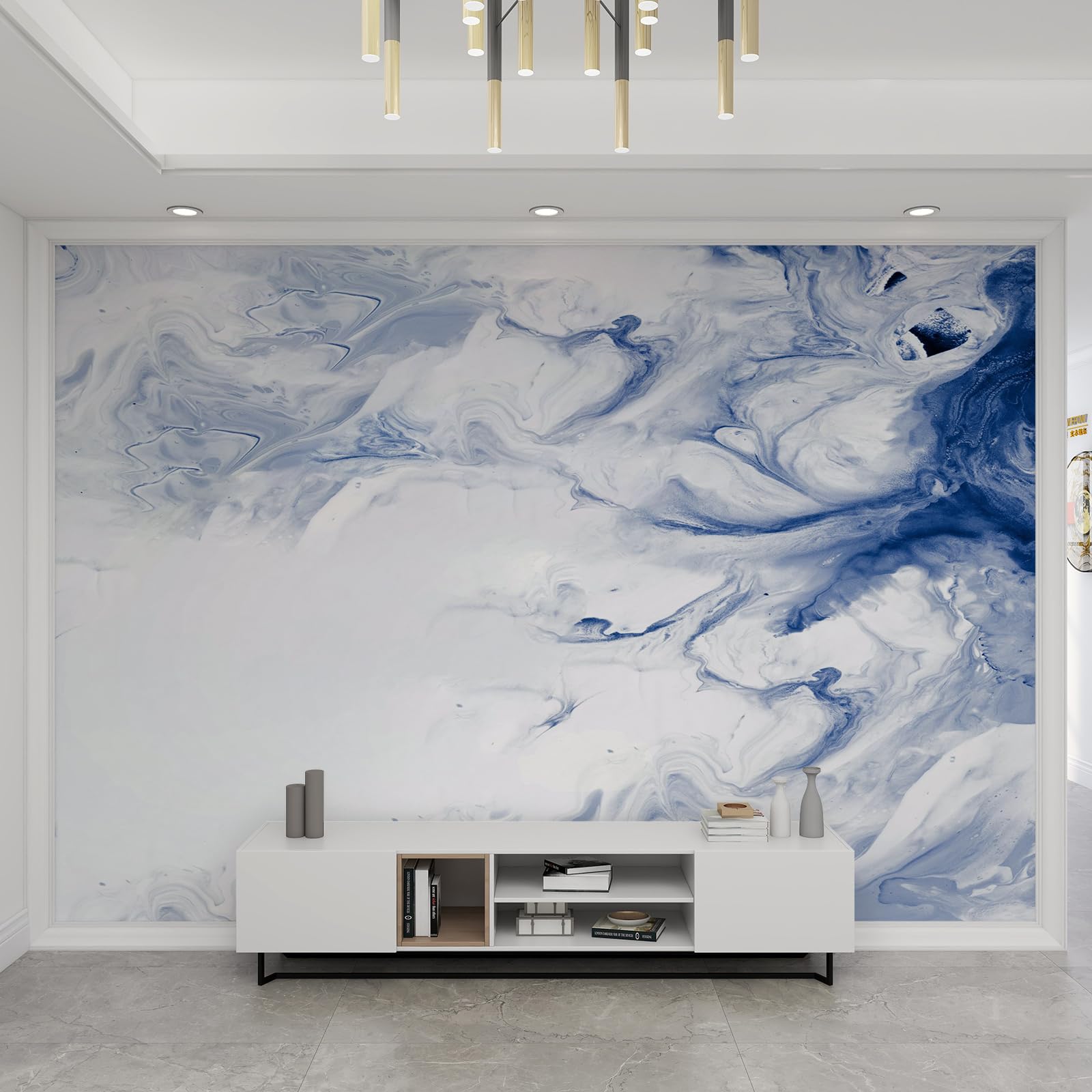 Papier peint bleu abstrait en marbre liquide de dimension 250 x 175 cm
